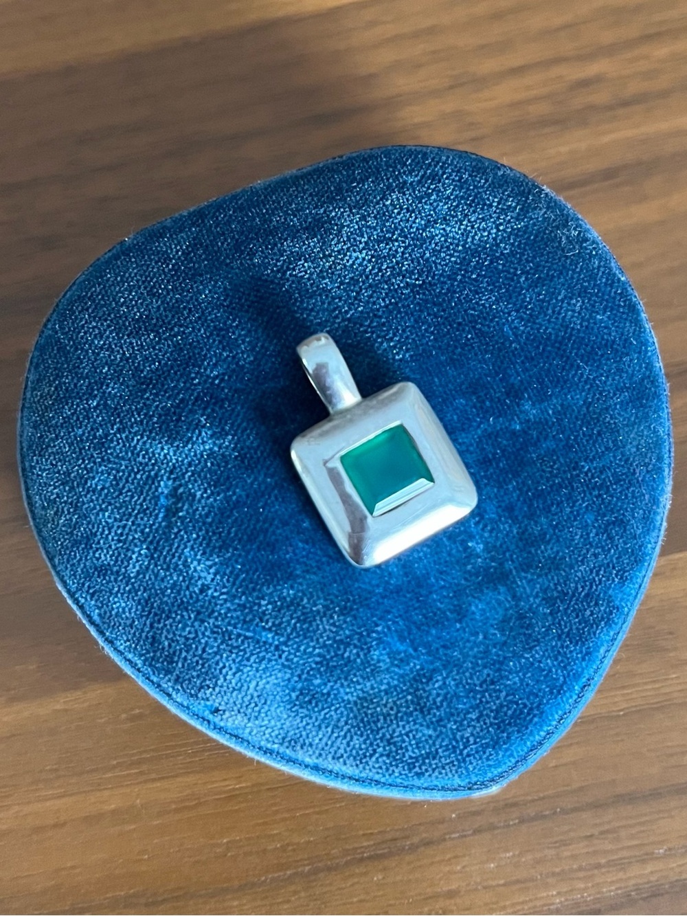 Unique Vintage Sterling Silver Square Charm / Pendant w Green Stone 925
